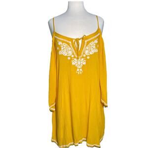 Topshop boho chic embroidered mustard yellow mini dress women's 4-6 cottagecore